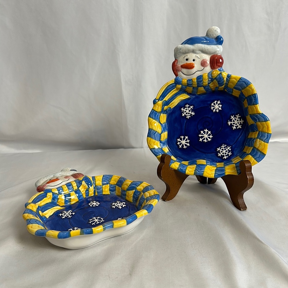 WCL Christmas Holiday Snowman Dishes - set of 2